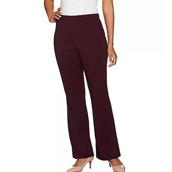 Susan Graver Womens 3X Full Length Flare Leg Pull-On Pants Milano Knit Green NWT - Picture 3 of 6